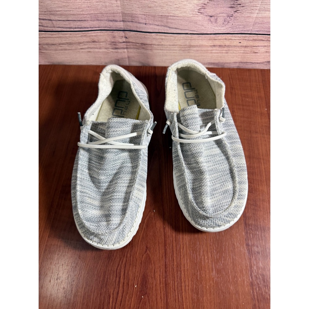 Hey Dude Wendy Grey White Knit Slip On Loafers Shoes Womens 8 Low Top Sneakers